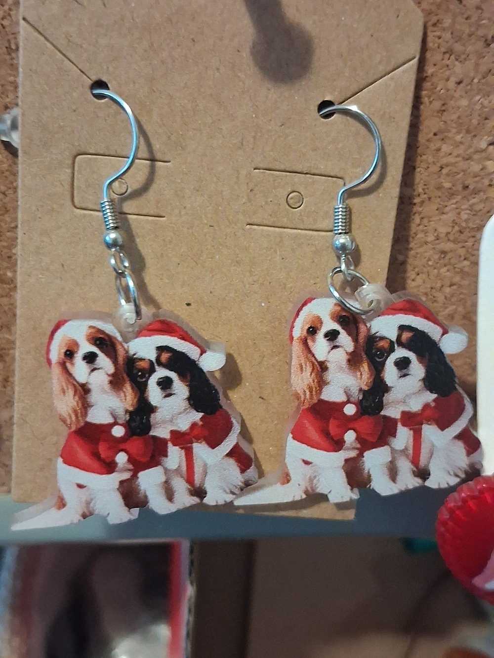 Fashion Jewelry Red and White Dog Dangle Earrings